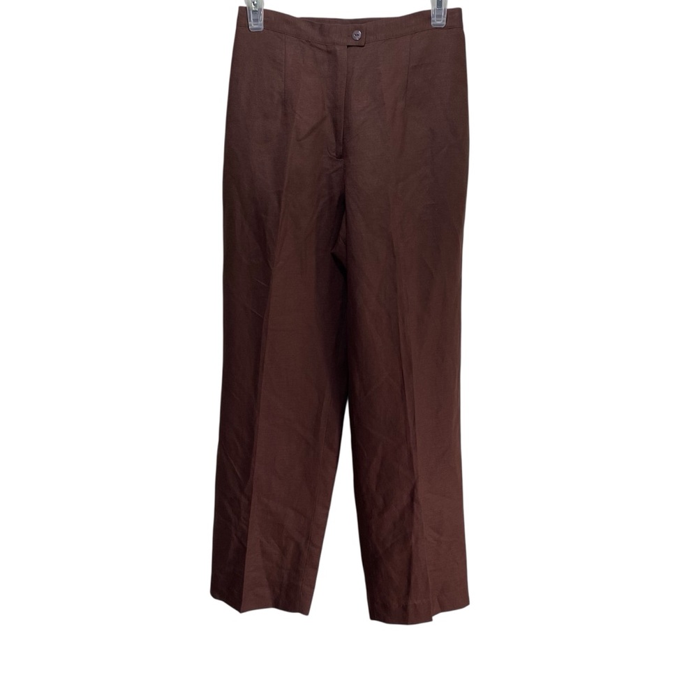 Vtg Victor Costa Linen Pants Women S Brown Elastic Pockets‎ Career Office Lined